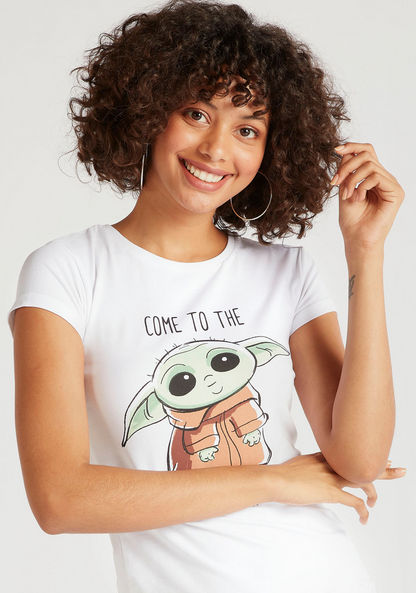 Yoda Print T-shirt with Cap Sleeves and Crew Neck