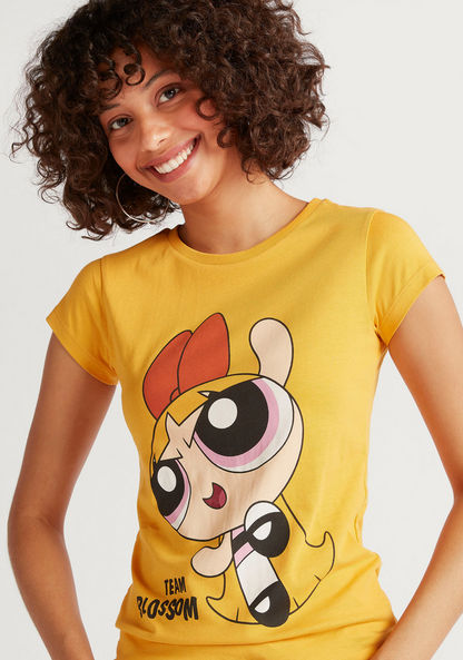 The PowerPuff Girls Print T-shirt with Cap Sleeves and Crew Neck