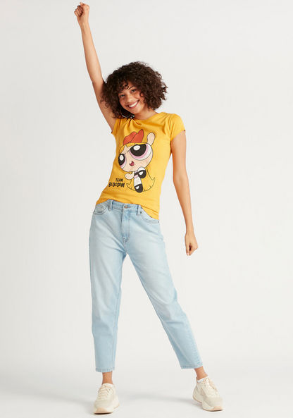 The PowerPuff Girls Print T-shirt with Cap Sleeves and Crew Neck