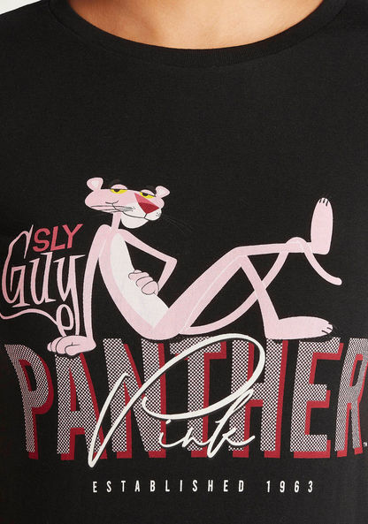 The Pink Panther Print T-shirt with Cap Sleeves and Crew Neck