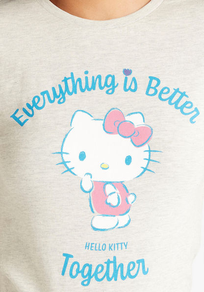 Hello Kitty Print T-shirt with Cap Sleeves and Crew Neck