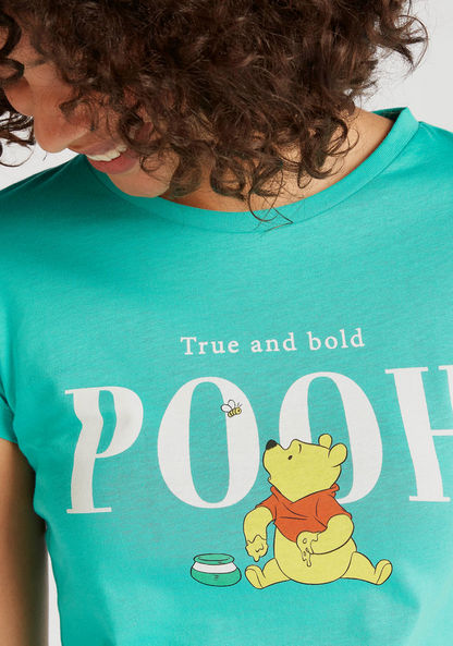 Winnie the Pooh Print T-shirt with Cap Sleeves and Crew Neck