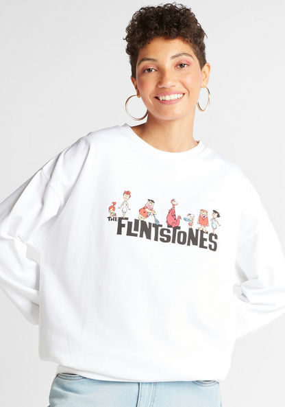 The Flintstones Print Sweatshirt with Long Sleeves and Crew Neck