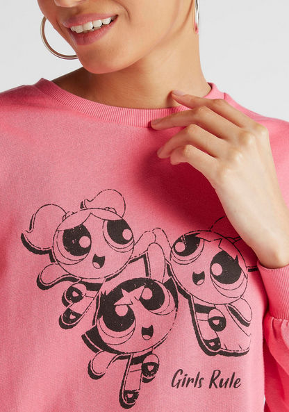The PowerPuff Girls Print Sweatshirt with Crew Neck 