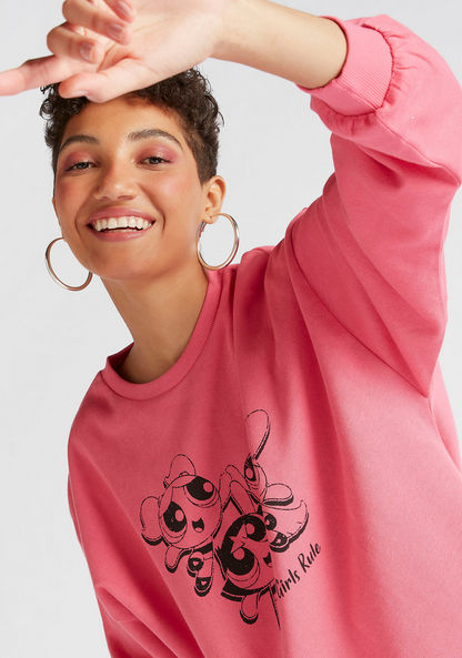 The PowerPuff Girls Print Sweatshirt with Crew Neck 
