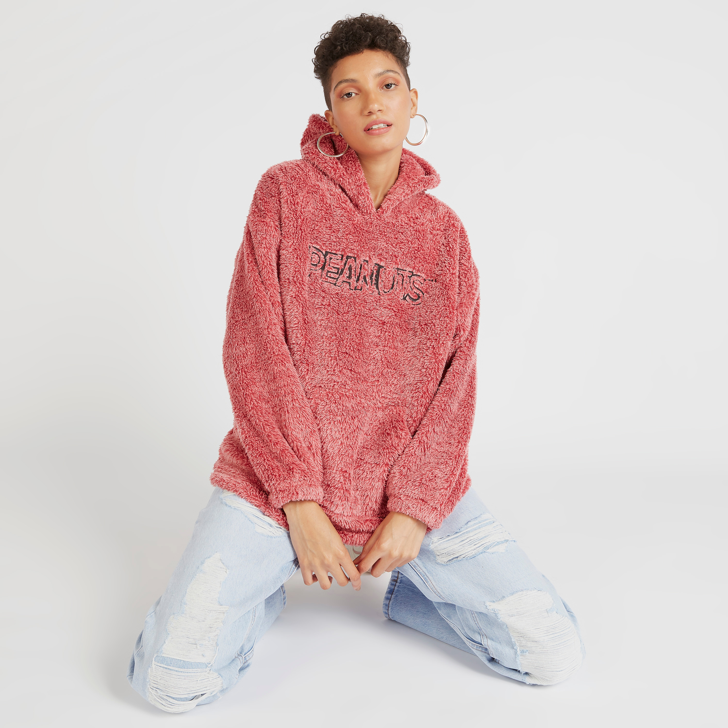 Peanuts Textured Hoodie with Long Sleeves and Kangaroo Pockets-women-clothing-hoodiesandsweatshirts-hoodies-image-1