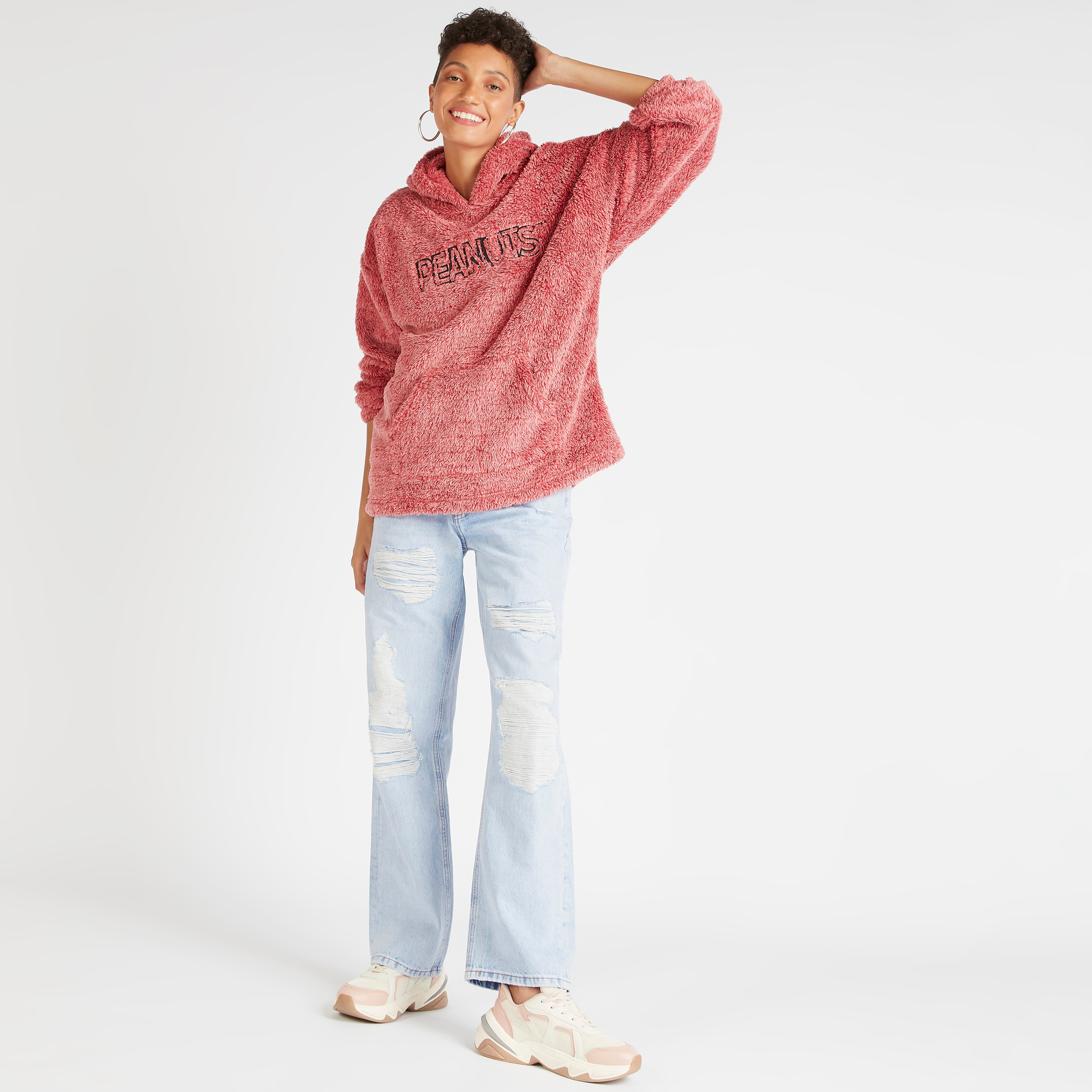 Peanuts Textured Hoodie with Long Sleeves and Kangaroo Pockets-women-clothing-hoodiesandsweatshirts-hoodies-image-2