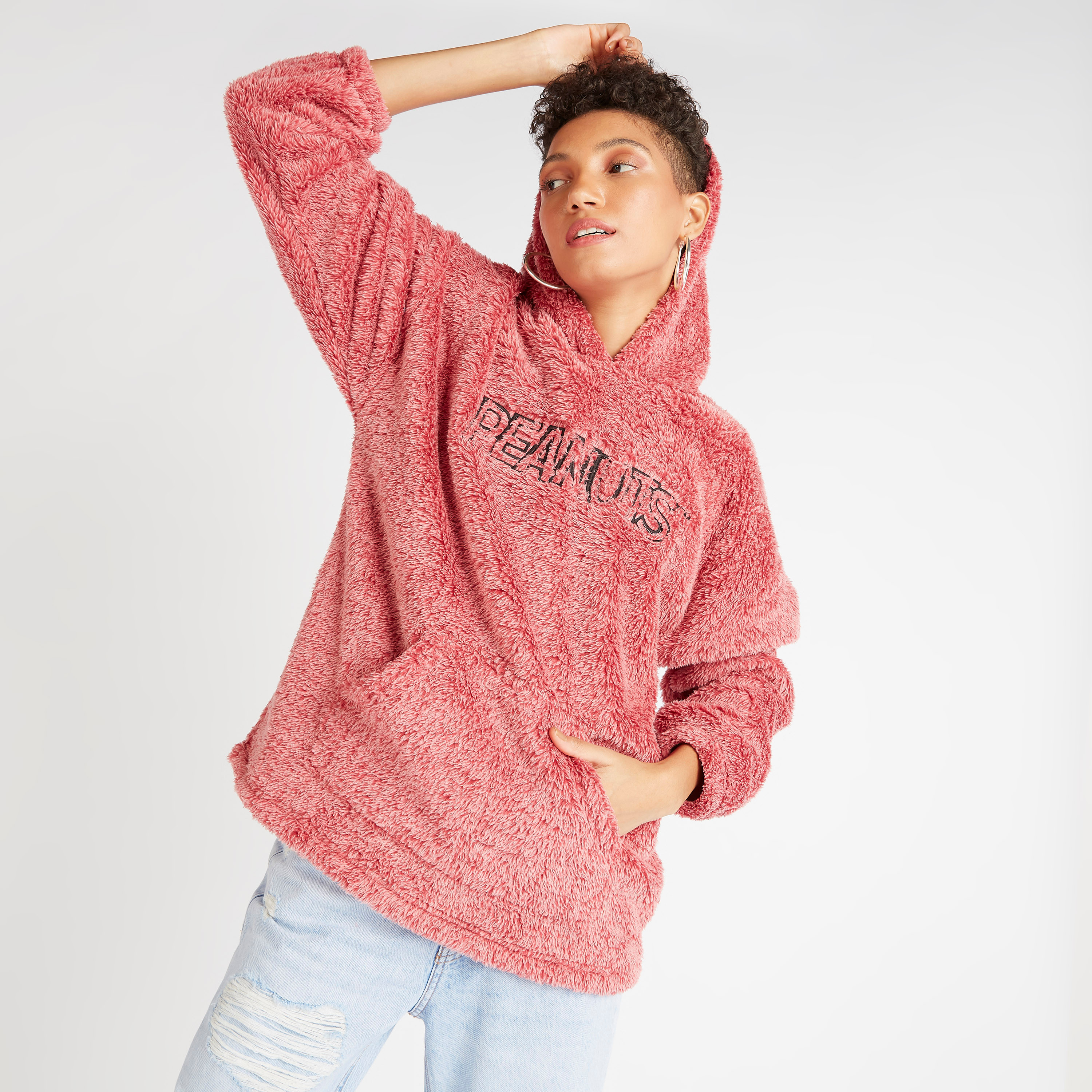 Peanuts Textured Hoodie with Long Sleeves and Kangaroo Pockets-women-clothing-hoodiesandsweatshirts-hoodies-image-5