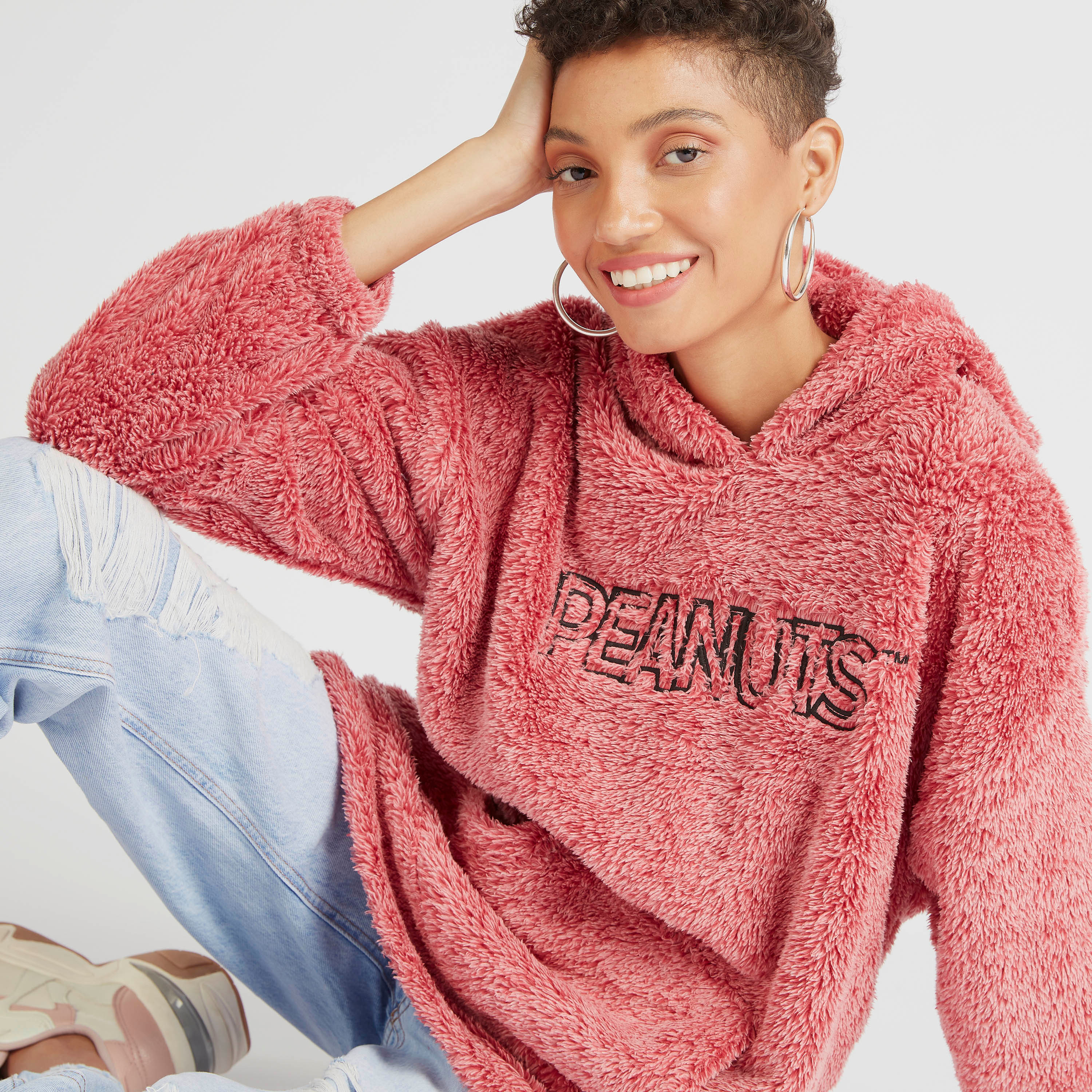 Peanuts Textured Hoodie with Long Sleeves and Kangaroo Pockets-women-clothing-hoodiesandsweatshirts-hoodies-image-6
