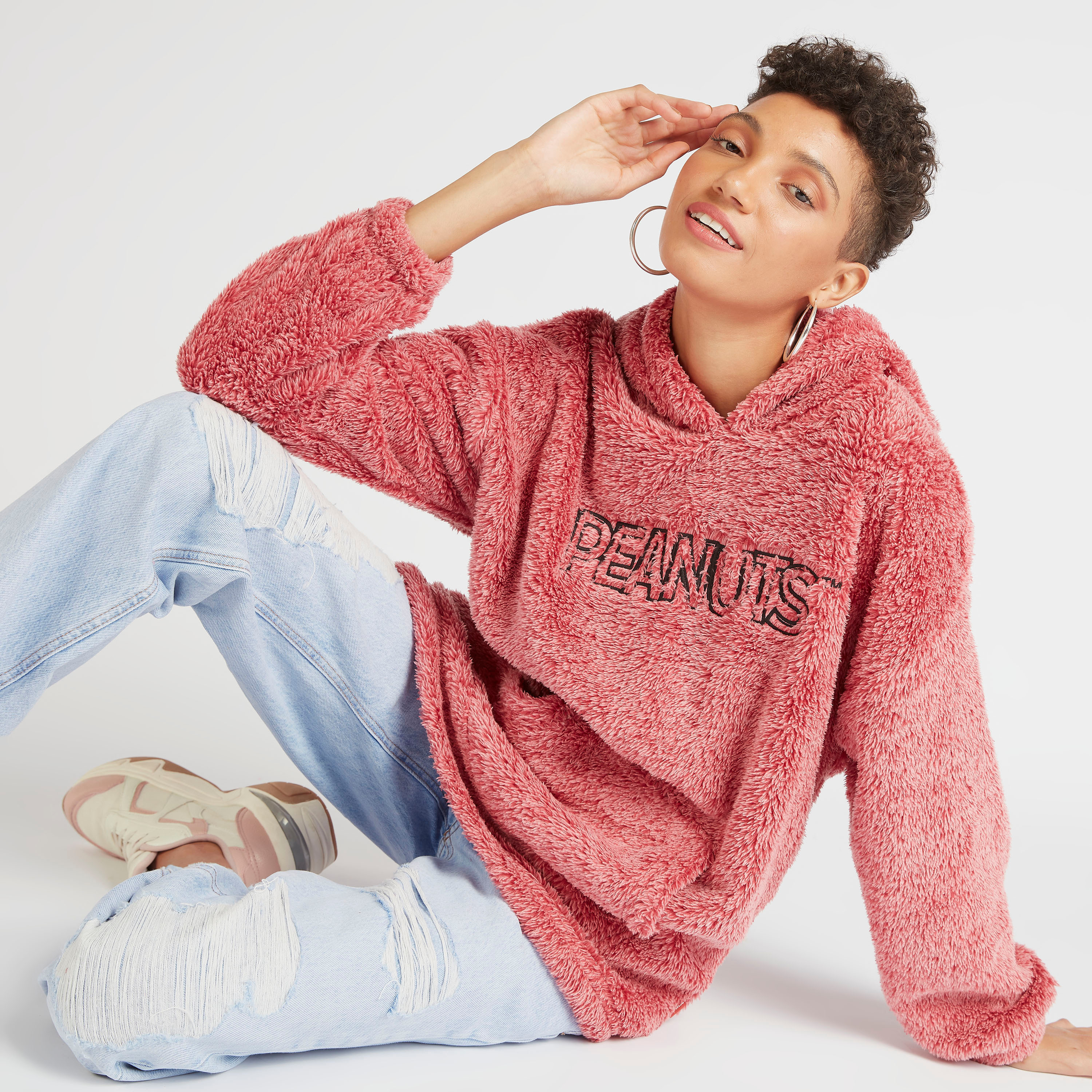 Peanuts Textured Hoodie with Long Sleeves and Kangaroo Pockets-women-clothing-hoodiesandsweatshirts-hoodies-image-7