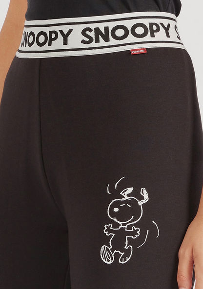 Snoopy Print Mid-Rise Leggings with Elasticated Waistband