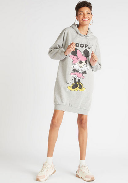 Minnie Mouse Print Jumper Dress with Long Sleeves