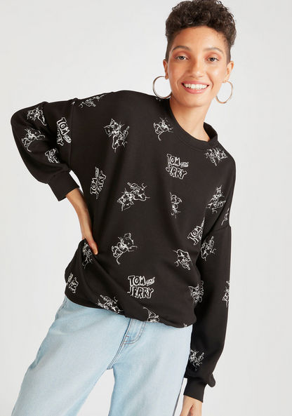 Tom and Jerry Print Crew Neck Sweatshirt with Long Sleeves