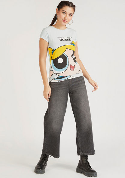 Powerpuff Girls Print T-shirt with Cap Sleeves and Crew Neck -T Shirts-image-1