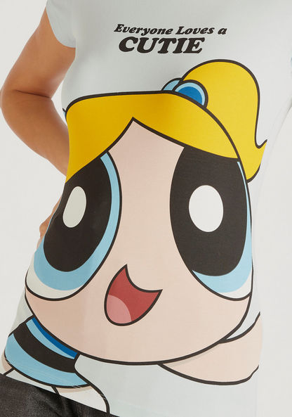 Powerpuff Girls Print T-shirt with Cap Sleeves and Crew Neck -T Shirts-image-2