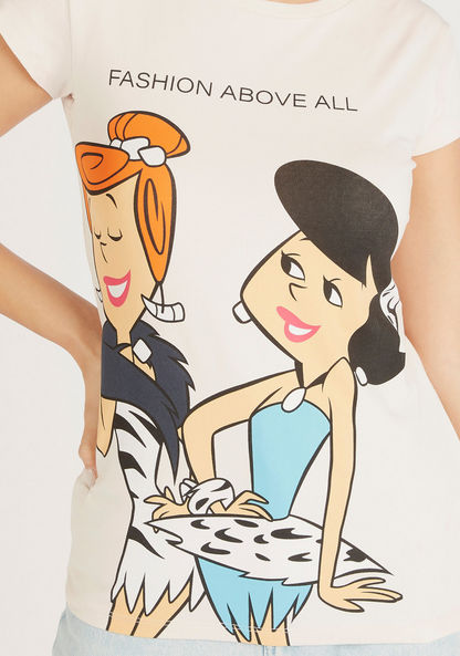 Betty and Wilma Print Crew Neck T-shirt with Cap Sleeves-T Shirts-image-2