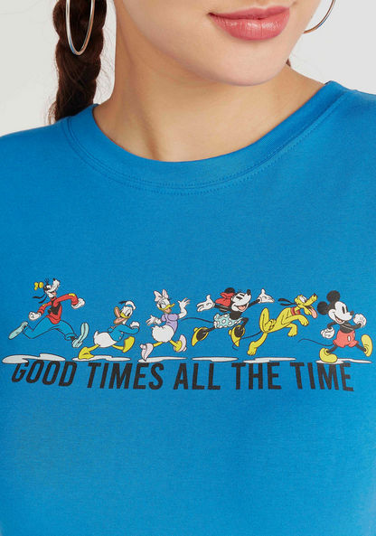 Mickey Mouse & Friends Print Crew Neck T-shirt with Cap Sleeves-T Shirts-image-2