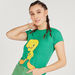 Tweety Print Crew Neck T-shirt with Cap Sleeves-T Shirts-thumbnail-0