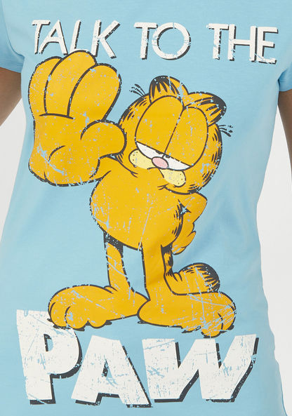 Garfield Print Crew Neck T-shirt with Cap Sleeves-T Shirts-image-2