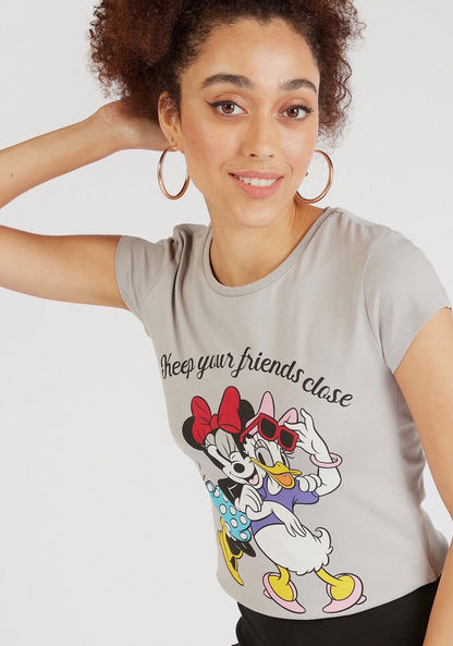 Minnie Mouse and Daisy Duck Print T-shirt with Crew Neck and Cap Sleeves-T Shirts-image-0
