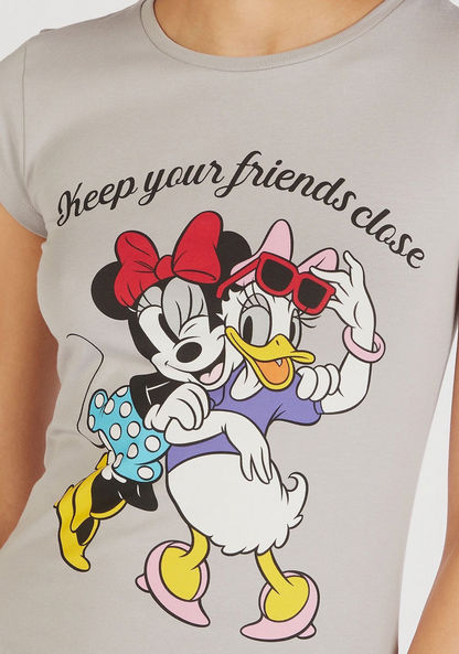 Minnie Mouse and Daisy Duck Print T-shirt with Crew Neck and Cap Sleeves-T Shirts-image-2