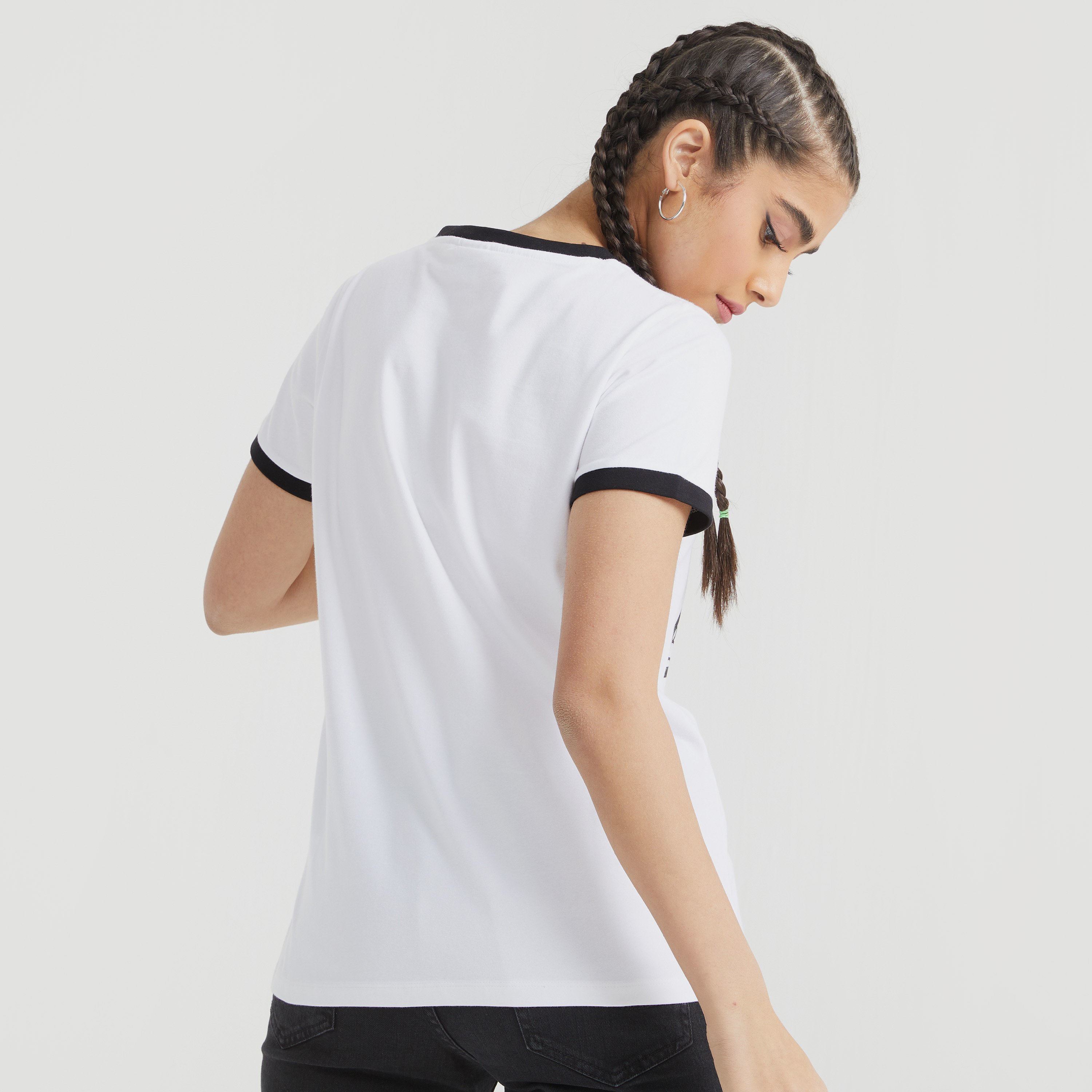 Mickey Mouse Print Crew Neck T-shirt with Short Sleeves-women-clothing-tshirts-image-4