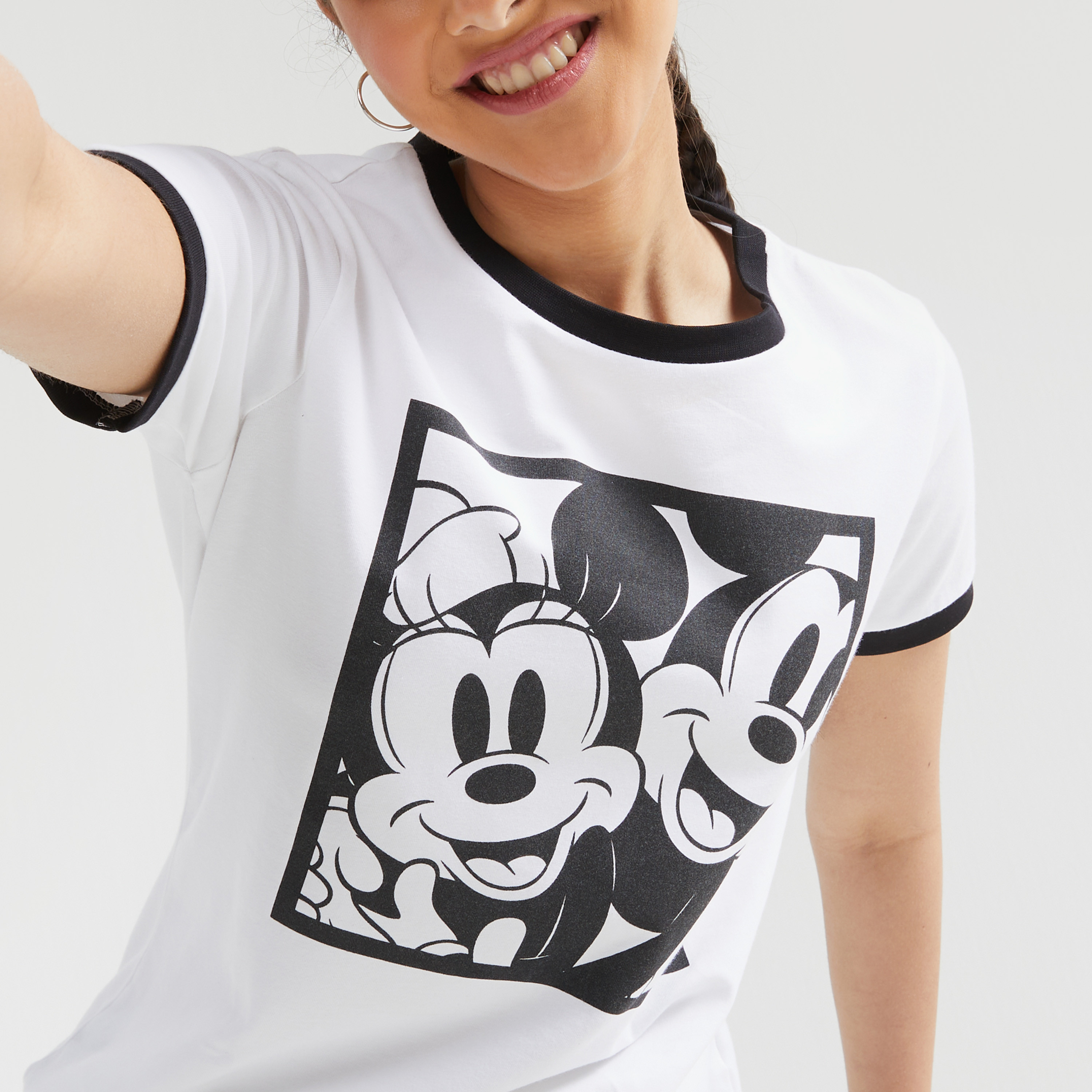 Mickey Mouse Print Crew Neck T-shirt with Short Sleeves-women-clothing-tshirts-image-5
