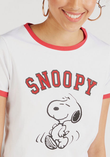 Snoopy Print Crew Neck T-shirt with Short Sleeves-T Shirts-image-2