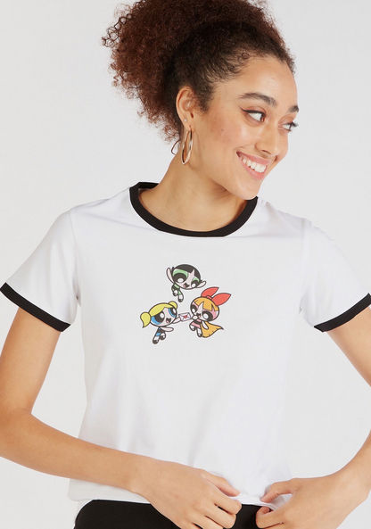 Powerpuff Girls Print Crew Neck T-shirt with Short Sleeves-T Shirts-image-2