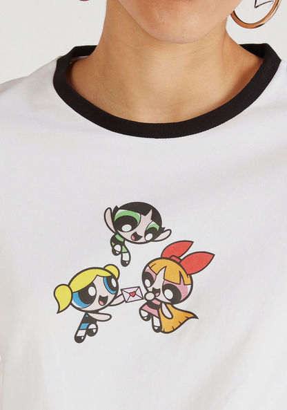 Powerpuff Girls Print Crew Neck T-shirt with Short Sleeves-T Shirts-image-4