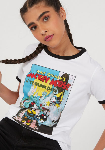 Mickey and Minnie Print Ringer T-shirt with Crew Neck and Short Sleeves-T Shirts-image-2