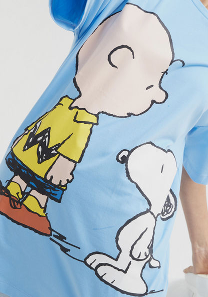 Snoopy Dog Print Crew Neck T-shirt with Short Sleeves-T Shirts-image-4