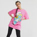 Smurf Print Longline T-shirt with Short Sleeves and Crew Neck-T Shirts-thumbnail-4