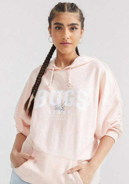 Bugs Bunny Print Hooded Sweatshirt with Kangaroo Pocket-Hoodies-image-0