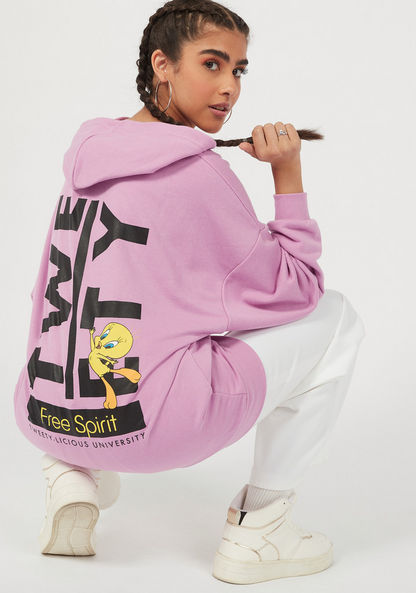 Tweety Print Sweatshirt with Hood and Kangaroo Pocket-Hoodies-image-0