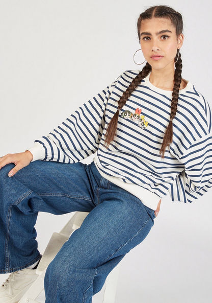 Powerpuff Girls Print Striped Sweatshirt with Round Neck and Long Sleeves-Sweatshirts-image-0