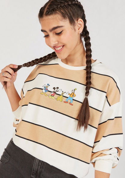 Mickey Mouse Print Striped Crew Neck Sweatshirt with Long Sleeves-Sweatshirts-image-0