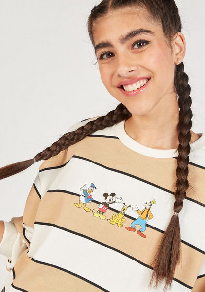 Mickey Mouse Print Striped Crew Neck Sweatshirt with Long Sleeves-Sweatshirts-image-2