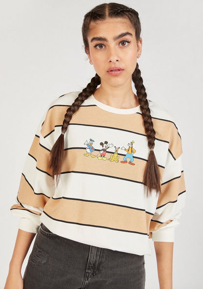Mickey Mouse Print Striped Crew Neck Sweatshirt with Long Sleeves-Sweatshirts-image-4