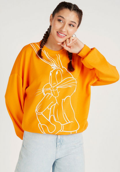 Bugs Bunny Print Crew Neck Sweatshirt with Long Sleeves-Sweatshirts-image-0