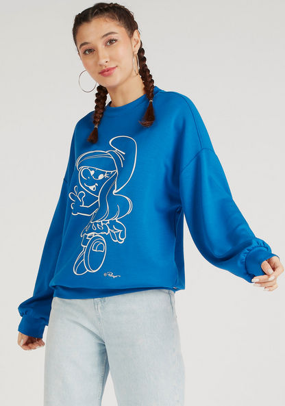 Smurfette Print Crew Neck Sweatshirt with Long Sleeves-Sweatshirts-image-0