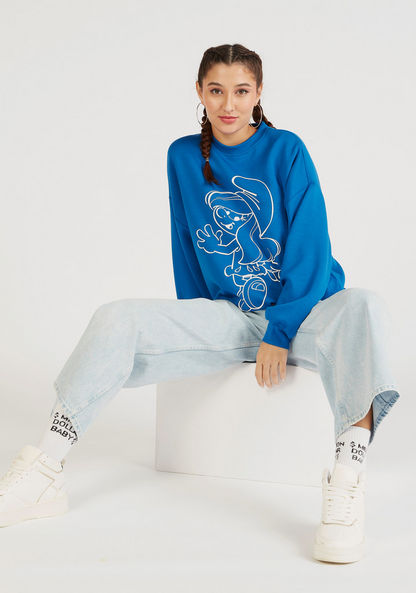 Smurfette Print Crew Neck Sweatshirt with Long Sleeves-Sweatshirts-image-1