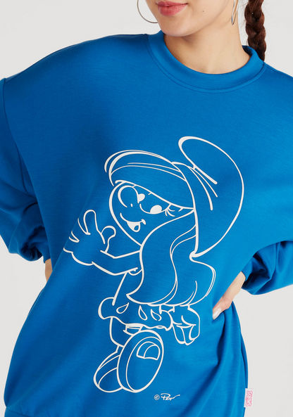 Smurfette Print Crew Neck Sweatshirt with Long Sleeves-Sweatshirts-image-2