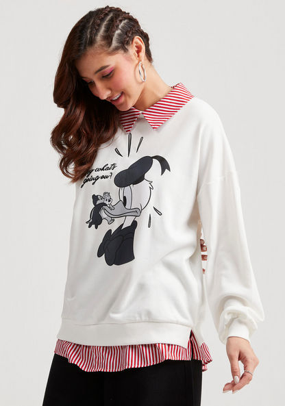 Donald Duck Print Sweatshirt with Spread Collar and Long Sleeves-Sweatshirts-image-0