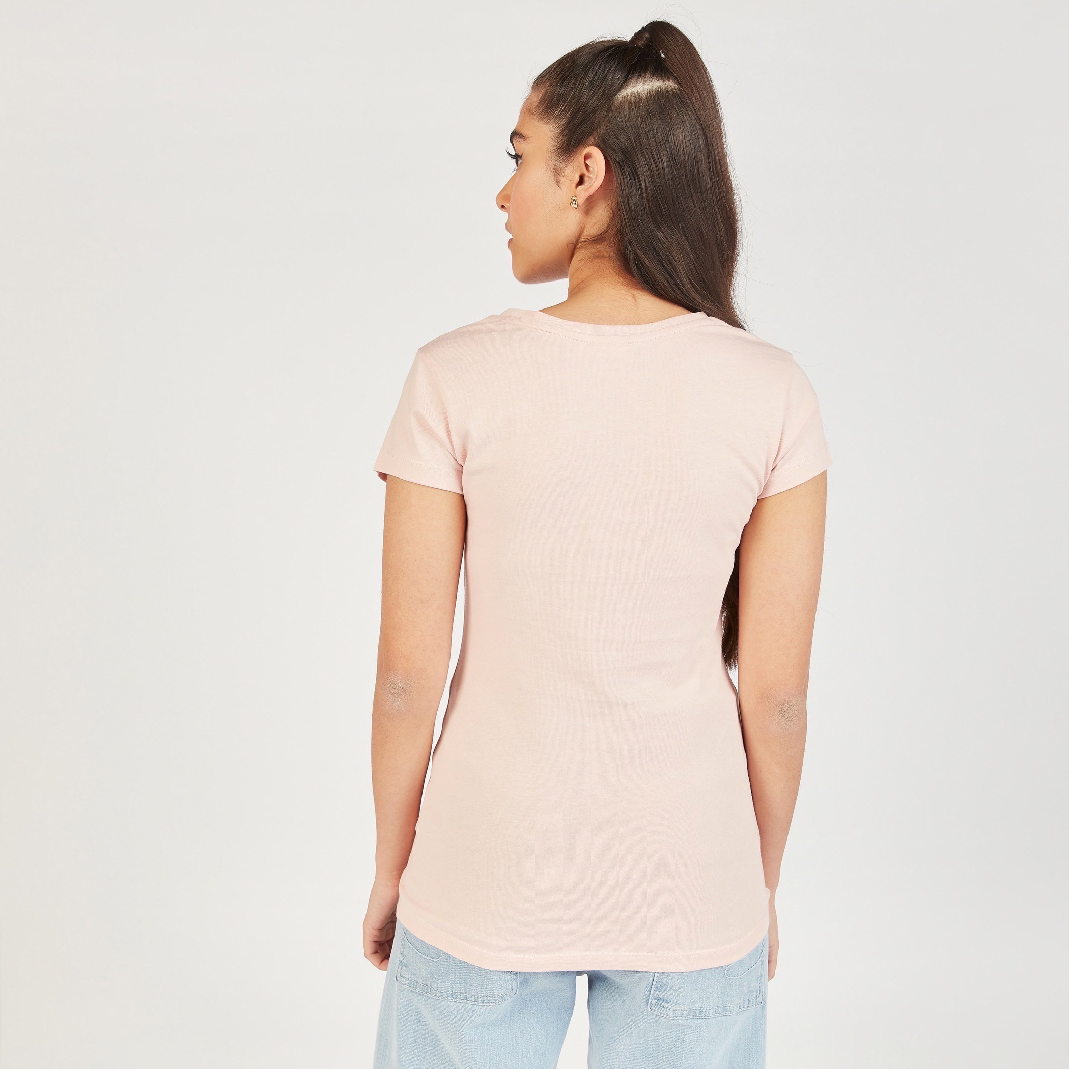 Tinker Bell Print Round Neck T-shirt with Short Sleeves-women-clothing-tshirts-image-4