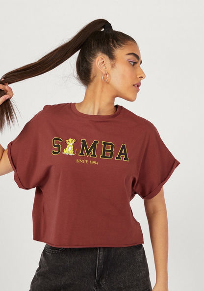 Simba Print Crop T-shirt with Short Sleeves and Round Neck-T Shirts-image-0