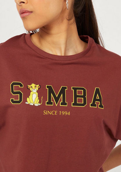 Simba Print Crop T-shirt with Short Sleeves and Round Neck-T Shirts-image-2