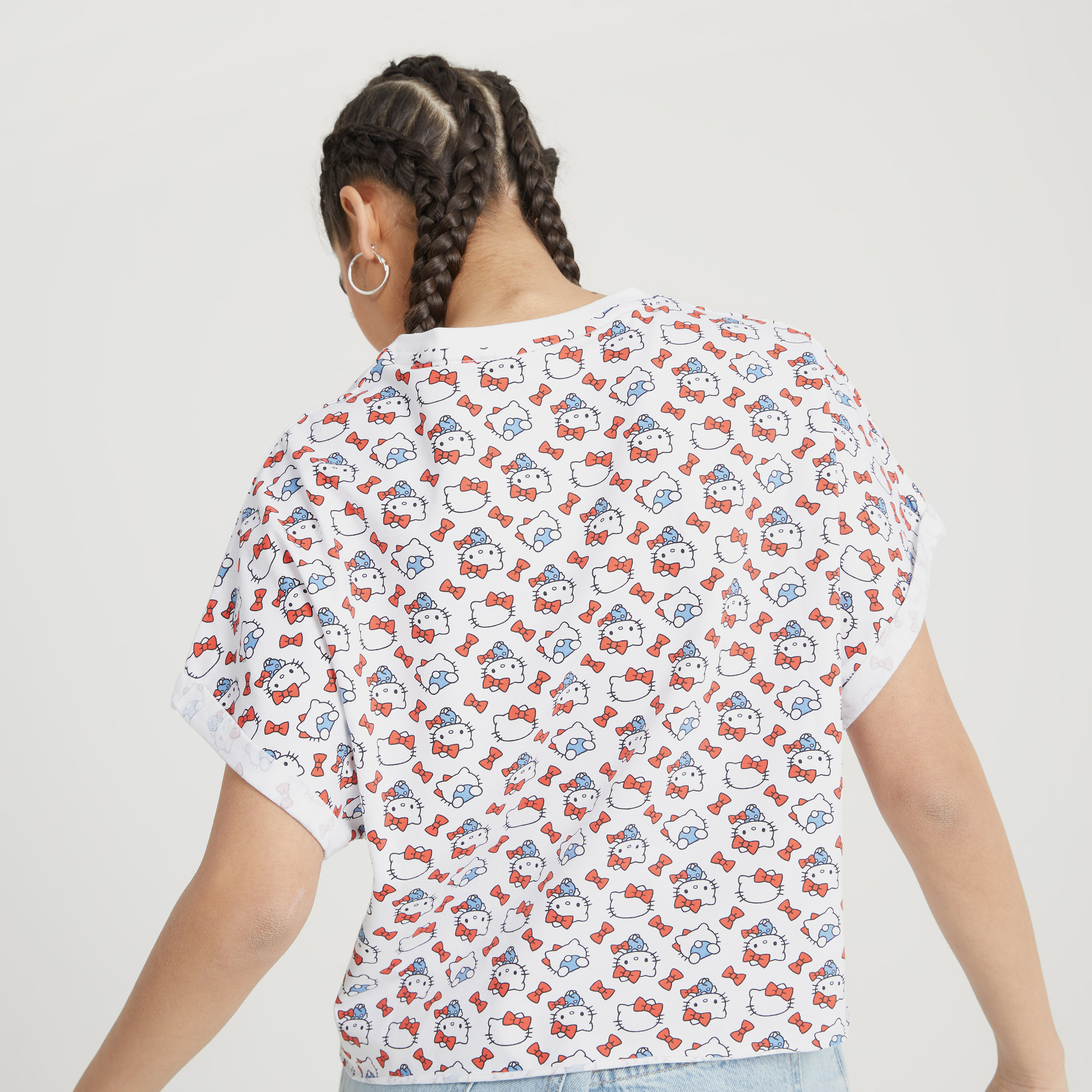 Hello Kitty Print Boxy Crop T-shirt with Crew Neck and Short Sleeves-women-clothing-tshirts-image-4