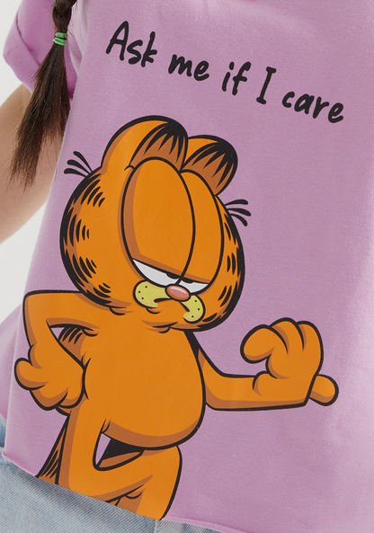 Garfield Print Crew Neck Crop T-shirt with Short Sleeves-T Shirts-image-4