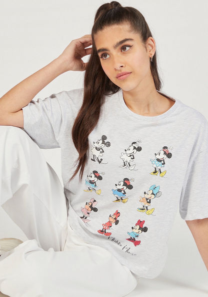 Minnie Mouse Print Round Neck T-shirt with Short Sleeves-T Shirts-image-0